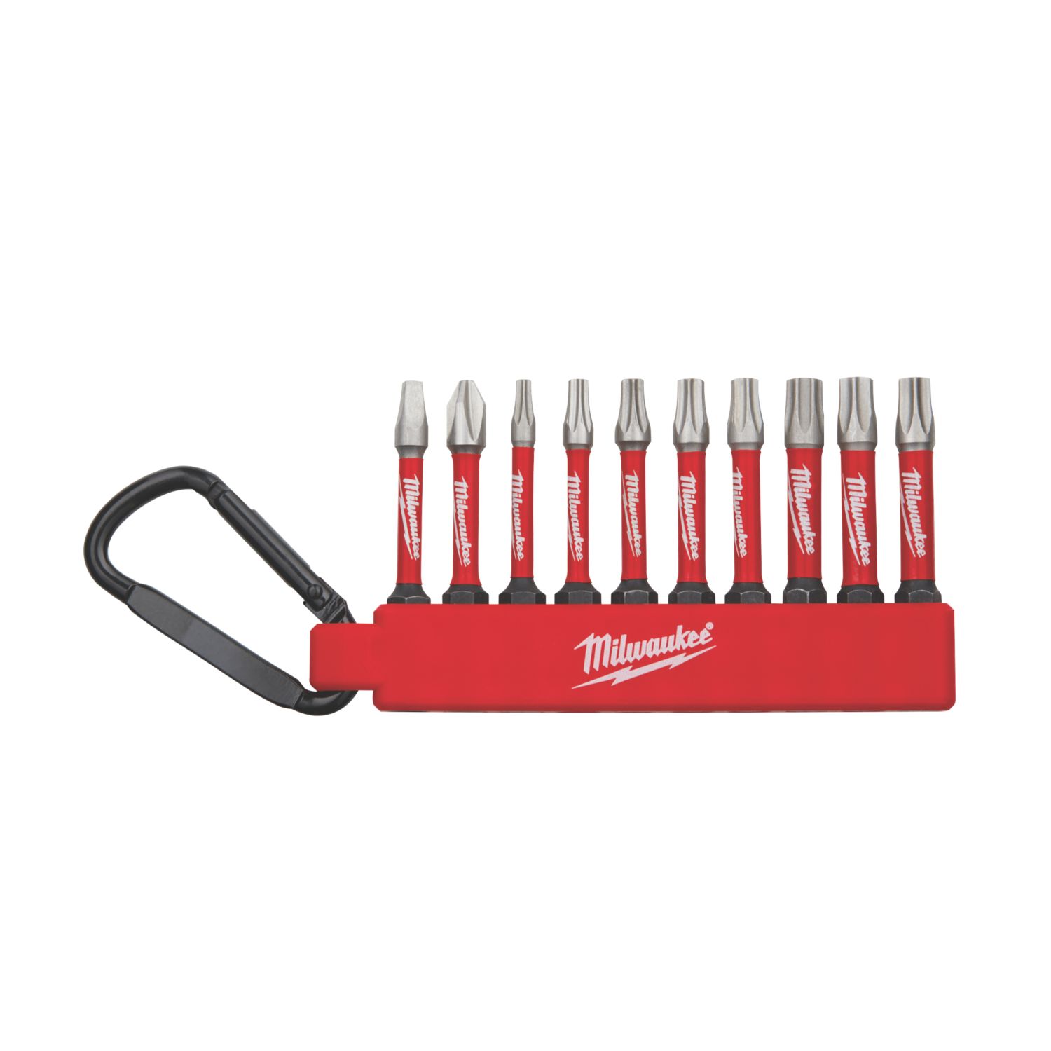 Milwaukee Shockwave 1/4" Straight Shank Mixed Impact Duty Screwdriver Bits Carabiner Set 10 Pieces (588GE)