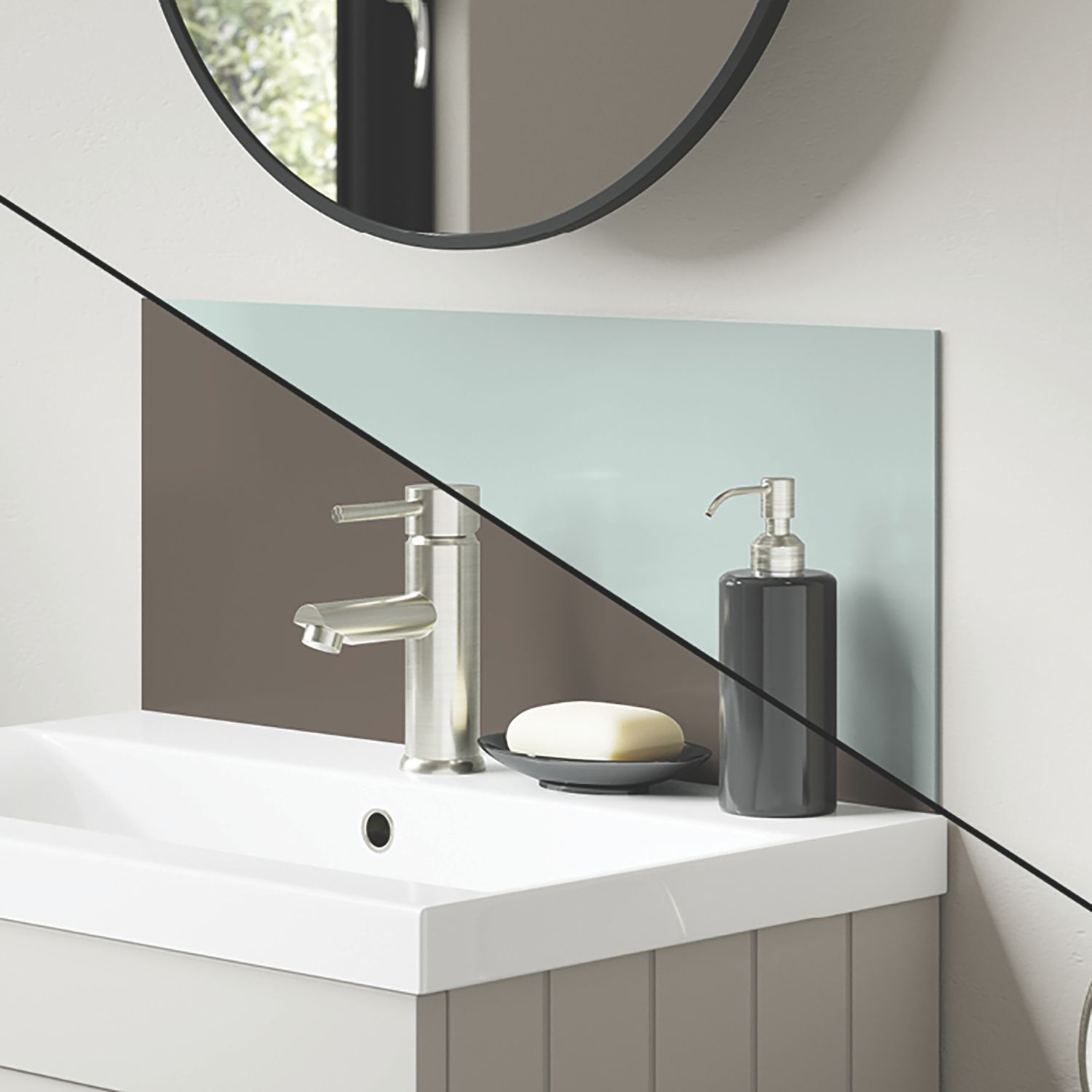 Splashwall Vanity Splashback Gloss Terra Grey/Seabreeze Green 250mm x 600mm x 4mm (588KU)