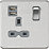 Knightsbridge  13A 1-Gang SP Switched Socket + 2.4A 12W 2-Outlet Type A USB Charger Brushed Chrome with Colour-Matched Inserts