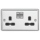 Knightsbridge CL9PC 13A 2-Gang DP Switched Double Socket Polished Chrome  with Black Inserts