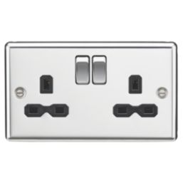 Knightsbridge  13A 2-Gang DP Switched Double Socket Polished Chrome  with Black Inserts