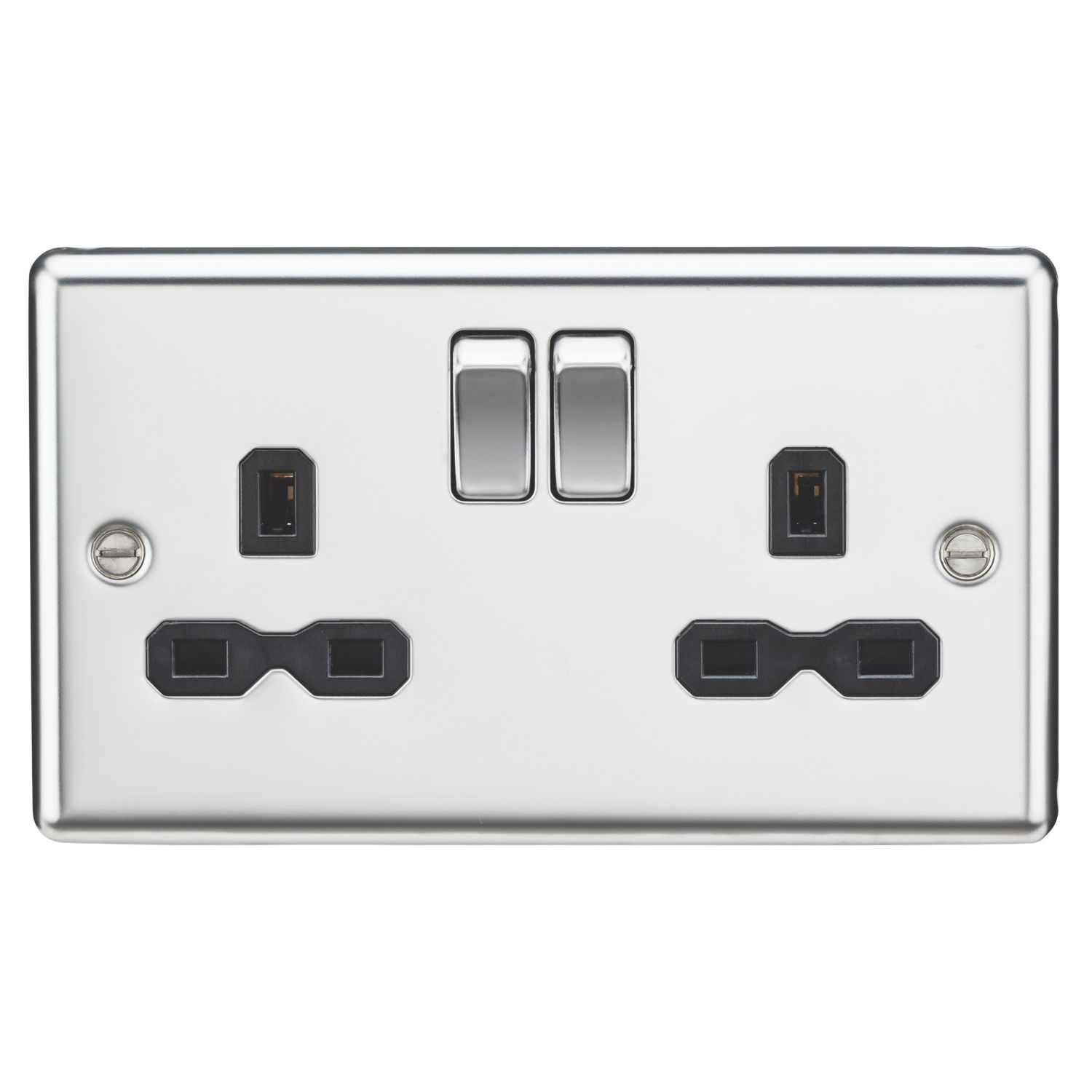 Knightsbridge 13A 2-Gang DP Switched Double Socket Polished Chrome with Black Inserts (588TY)