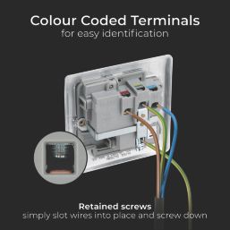 British General Nexus Metal 13A 1-Gang SP Switched Plug Socket Brushed Steel  with Graphite Inserts