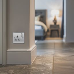 British General Nexus Metal 13A 1-Gang SP Switched Plug Socket Brushed Steel  with Graphite Inserts