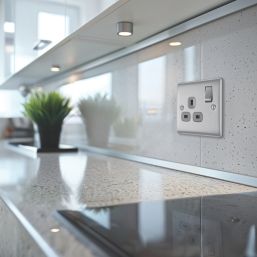 British General Nexus Metal 13A 1-Gang SP Switched Plug Socket Brushed Steel  with Graphite Inserts