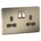 Knightsbridge Screwless 13A 2-Gang DP Switched Double Socket Antique Brass  with Black Inserts