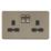 Knightsbridge Screwless 13A 2-Gang DP Switched Double Socket Antique Brass  with Black Inserts