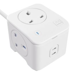 Masterplug 13A 3-Gang Unswitched Surge-Protected Extension Lead + 3A 2-Outlet Type C USB Charger Matt White 2m