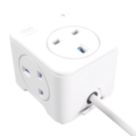 Masterplug 13A 3-Gang Unswitched Surge-Protected Extension Lead + 3A 2-Outlet Type C USB Charger Matt White 2m