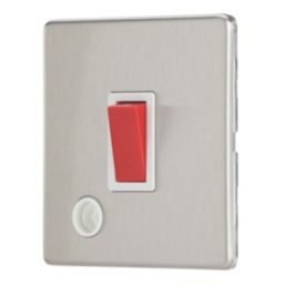 Contactum Lyric 32A 1-Gang DP Control Switch & Flex Outlet Brushed Steel  with White Inserts