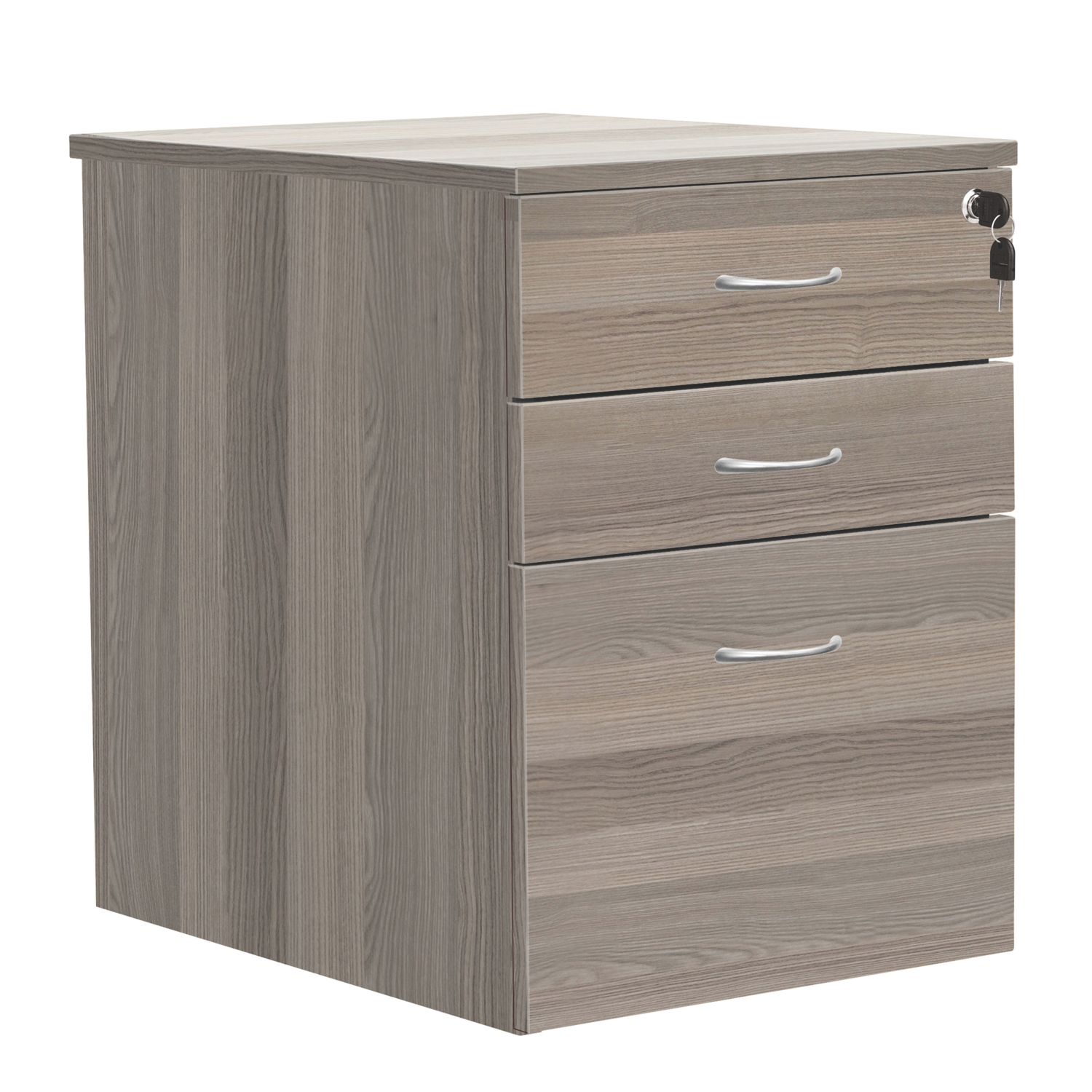 TC Group 3-Drawer Mobile Desk Pedestal Grey Oak 404mm x 500mm x 636mm (589TT)
