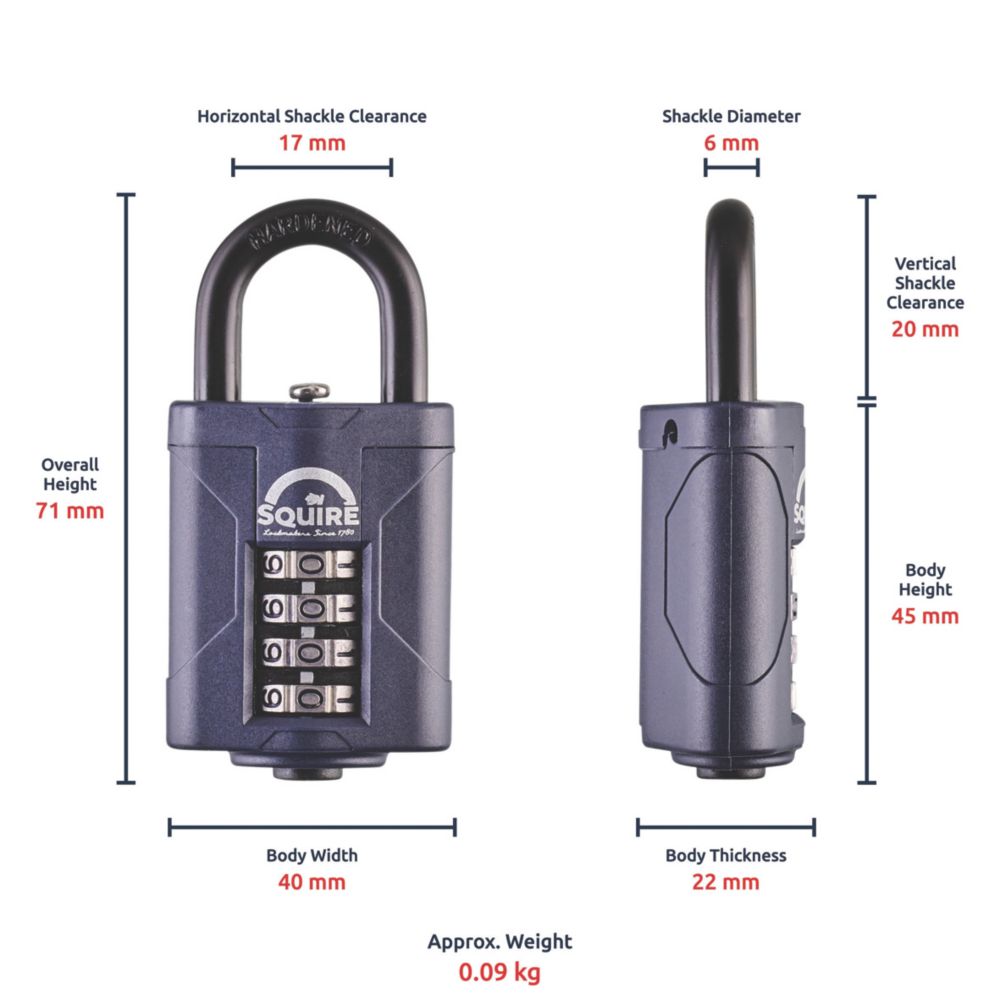 Squire Water-Resistant Combination Padlock Blue 40mm - Screwfix