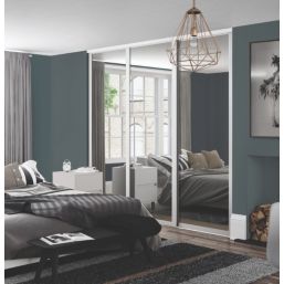 Spacepro  3-Door Sliding Wardrobe Door Kit White Frame Mirror Panel 1680mm x 2260mm