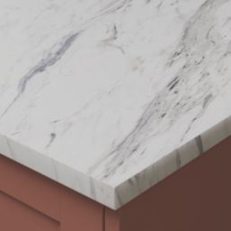 Wilsonart Omega Sleek Calcutta Square Edge Matt White Marble Effect Laminate Breakfast Bar 3000mm x 900mm x 22mm