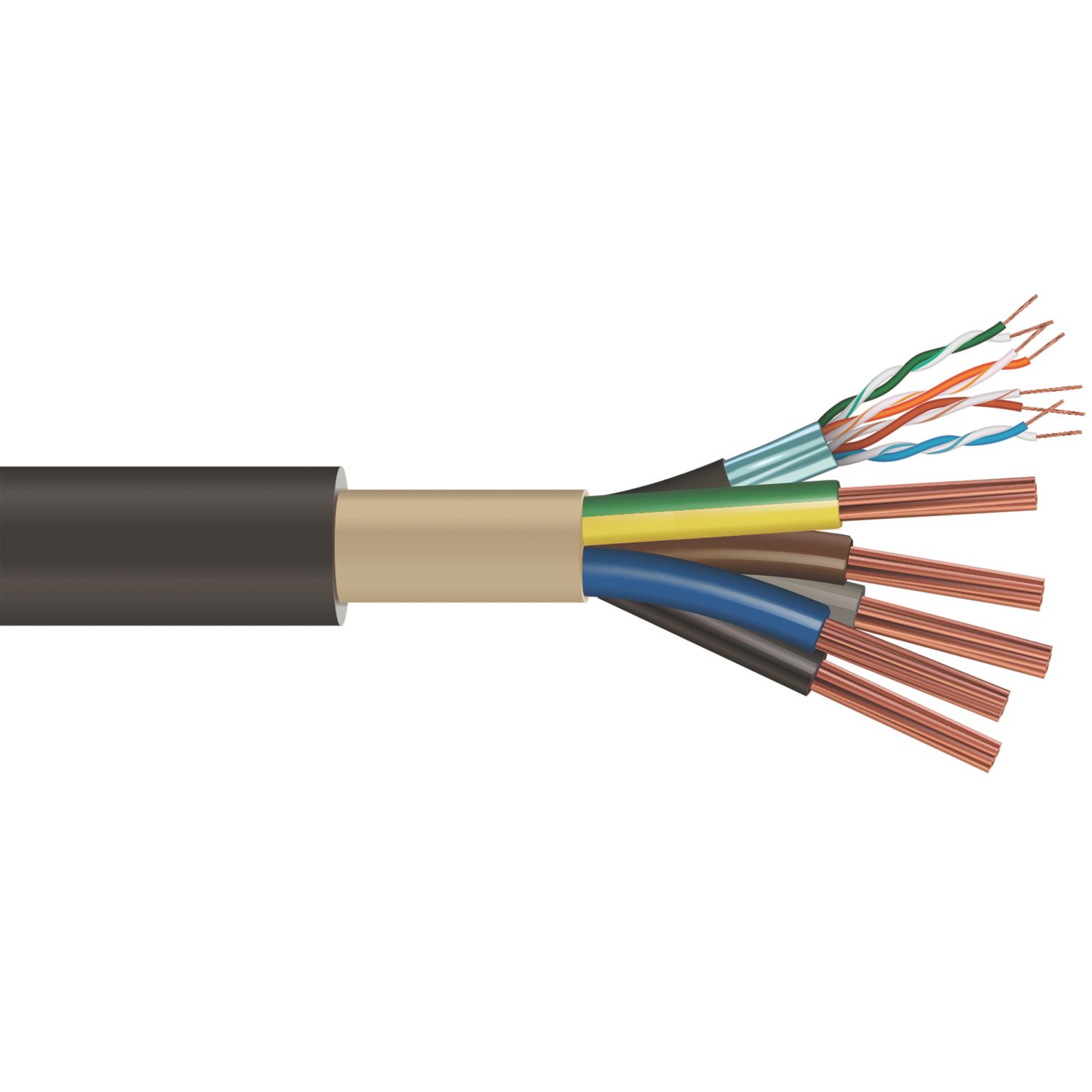 Time EV-Ultra Black 5-Core 10mm² & Cat 5e 4-Pair EV Charging Cable 1m Coil (590RG)