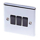 LAP  10AX 3-Gang 2-Way Light Switch  Polished Chrome with Black Inserts
