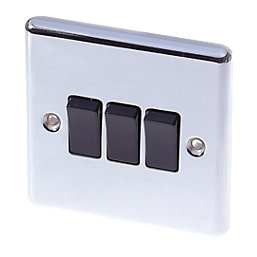 LAP  10AX 3-Gang 2-Way Light Switch  Polished Chrome with Black Inserts