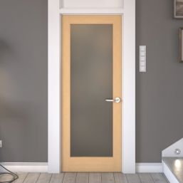 Green & Taylor  1-Frosted Light Unfinished Oak Wooden Shaker Internal Door 1981mm x 838mm