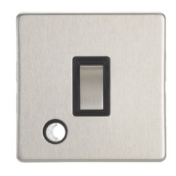 Contactum Lyric 20A 1-Gang DP Control Switch & Flex Outlet Brushed Steel  with Black Inserts