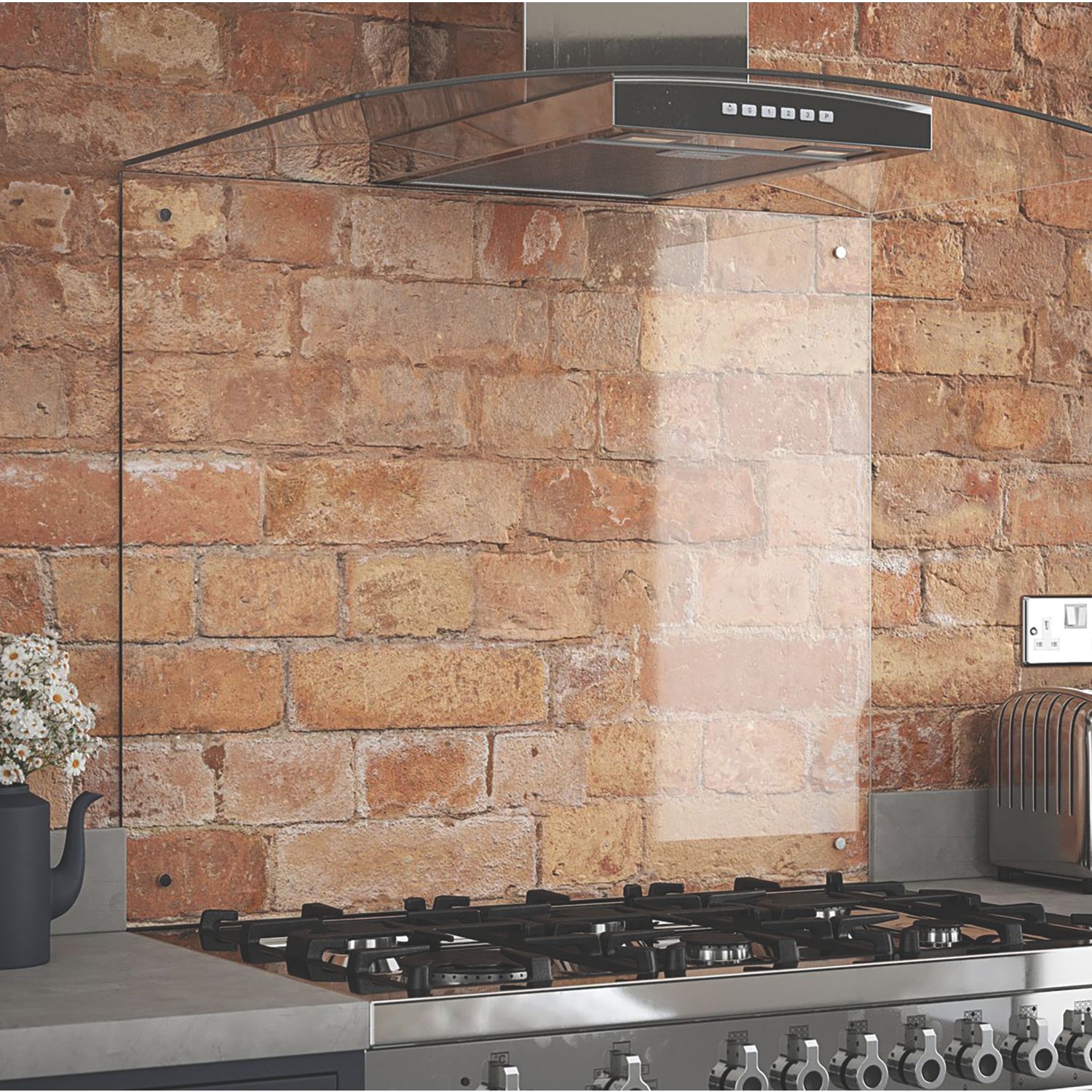 Splashback Clear with Chrome Caps Splashback 900mm x 750mm x 6mm (591RX)