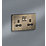 Knightsbridge  13A 2-Gang DP Switched Double Socket Antique Brass  with Black Inserts