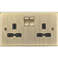 Knightsbridge CS9AB 13A 2-Gang DP Switched Double Socket Antique Brass  with Black Inserts