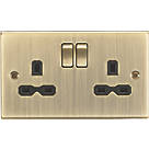 Knightsbridge CS9AB 13A 2-Gang DP Switched Double Socket Antique Brass  with Black Inserts
