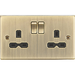 Knightsbridge  13A 2-Gang DP Switched Double Socket Antique Brass  with Black Inserts