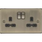 Knightsbridge  13A 2-Gang DP Switched Double Socket Antique Brass  with Black Inserts
