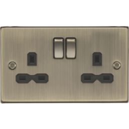 Knightsbridge  13A 2-Gang DP Switched Double Socket Antique Brass  with Black Inserts