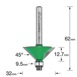 Trend C049X1/4TC 1/4" Shank Double-Flute 45° Chamfer Bearing-Guided Router Cutter 32mm x 12.7mm