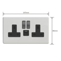 Varilight  13A 2-Gang 1P+N Switched Socket + 4A 20W 2-Outlet Type A & C USB Charger Paintable with Black Inserts
