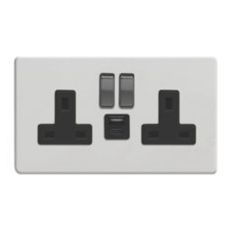 Varilight  13A 2-Gang 1P+N Switched Socket + 4A 20W 2-Outlet Type A & C USB Charger Paintable with Black Inserts