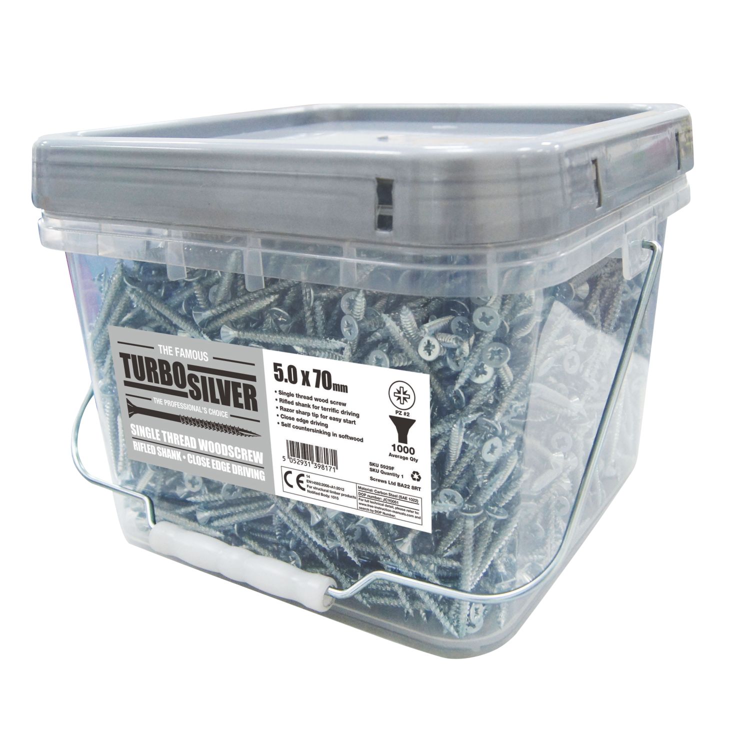 Turbo Silver PZ Double-Countersunk Multipurpose Screws 5mm x 70mm 1000 Pack (5929F)