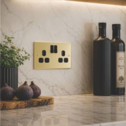 LAP  13A 2-Gang SP Switched Switched Sockets Satin Brass  with Black Inserts 5 Pack