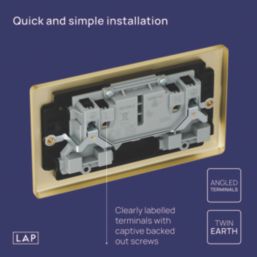 LAP  13A 2-Gang SP Switched Switched Sockets Satin Brass  with Black Inserts 5 Pack