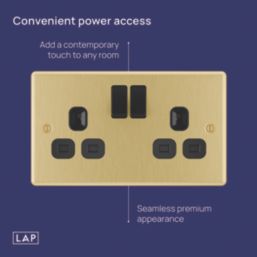 LAP  13A 2-Gang SP Switched Switched Sockets Satin Brass  with Black Inserts 5 Pack