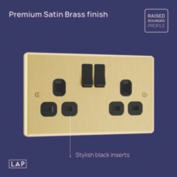 LAP  13A 2-Gang SP Switched Switched Sockets Satin Brass  with Black Inserts 5 Pack