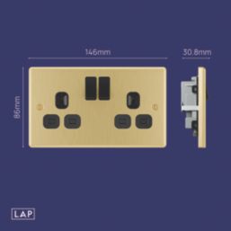 LAP  13A 2-Gang SP Switched Switched Sockets Satin Brass  with Black Inserts 5 Pack