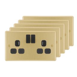 LAP  13A 2-Gang SP Switched Switched Sockets Satin Brass  with Black Inserts 5 Pack