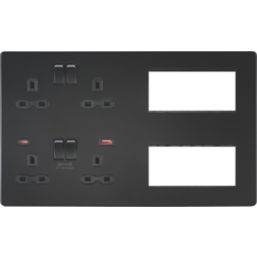Knightsbridge SFR998MBB 13A 4-Gang DP Combination Plate + 4.0A 18W 2-Outlet Type A & C USB Charger Matt Black with Black Inserts