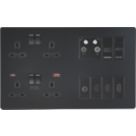 Knightsbridge SFR998MBB 13A 4-Gang DP Combination Plate + 4.0A 18W 2-Outlet Type A & C USB Charger Matt Black with Black Inserts