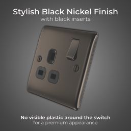 British General Nexus Metal 13A 1-Gang DP Switched Plug Socket Black Nickel  with Black Inserts