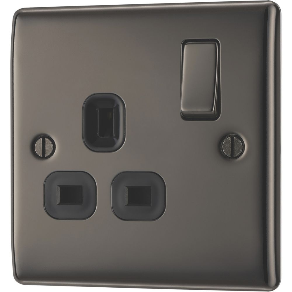 British General Nexus Metal 13A 1-Gang DP Switched Plug Socket Black Nickel  with Black Inserts