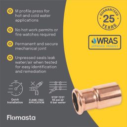 Flomasta  Copper Press-Fit M-Profile Reducer F 22mm x M 28mm 2 Pack