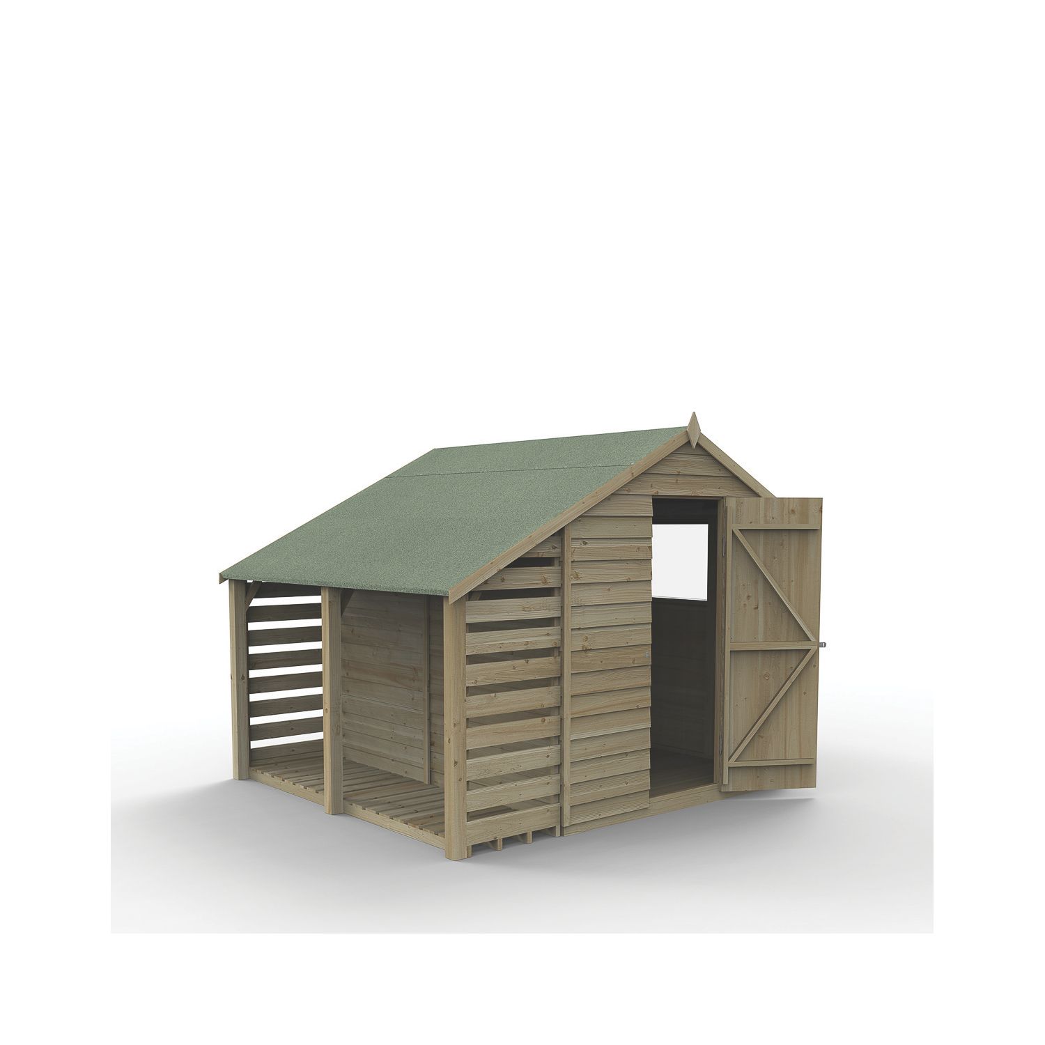 Forest 4Life 6' x 8' (Nominal) Apex Overlap Timber Shed with Lean-To & Assembly (593FL)