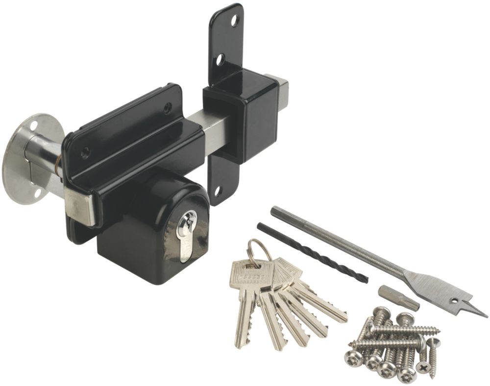 GateMate Black Double-Locking Euro Long Throw Lock 70mm - Screwfix
