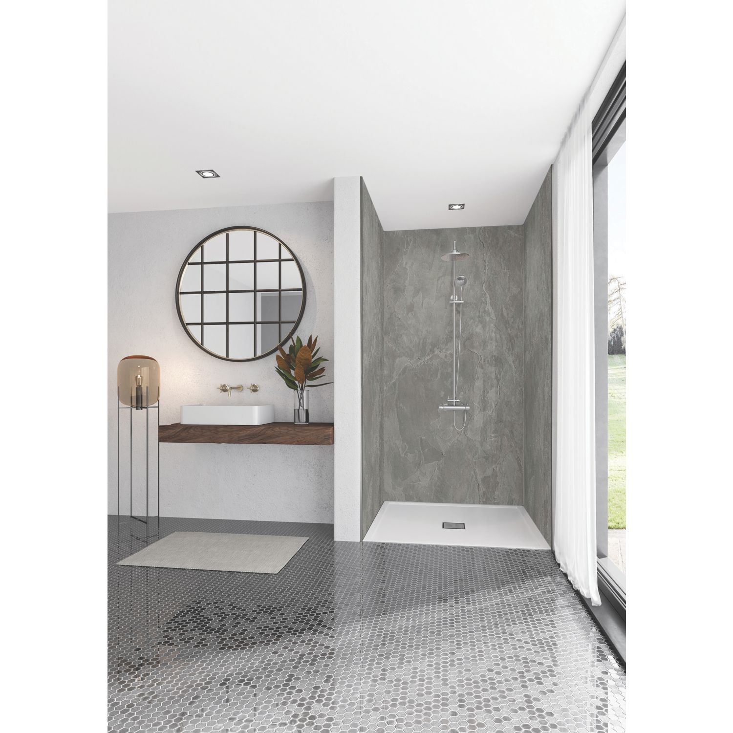 Splashwall Scafell Slate Bathroom Wall Panel Stone Grey 2420mm x 1200mm x 10mm (593KU)
