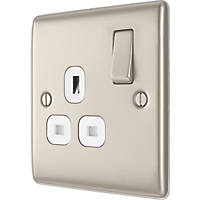 British General Nexus Metal 13A 1-Gang DP Switched Socket Pearl Nickel  with White Inserts