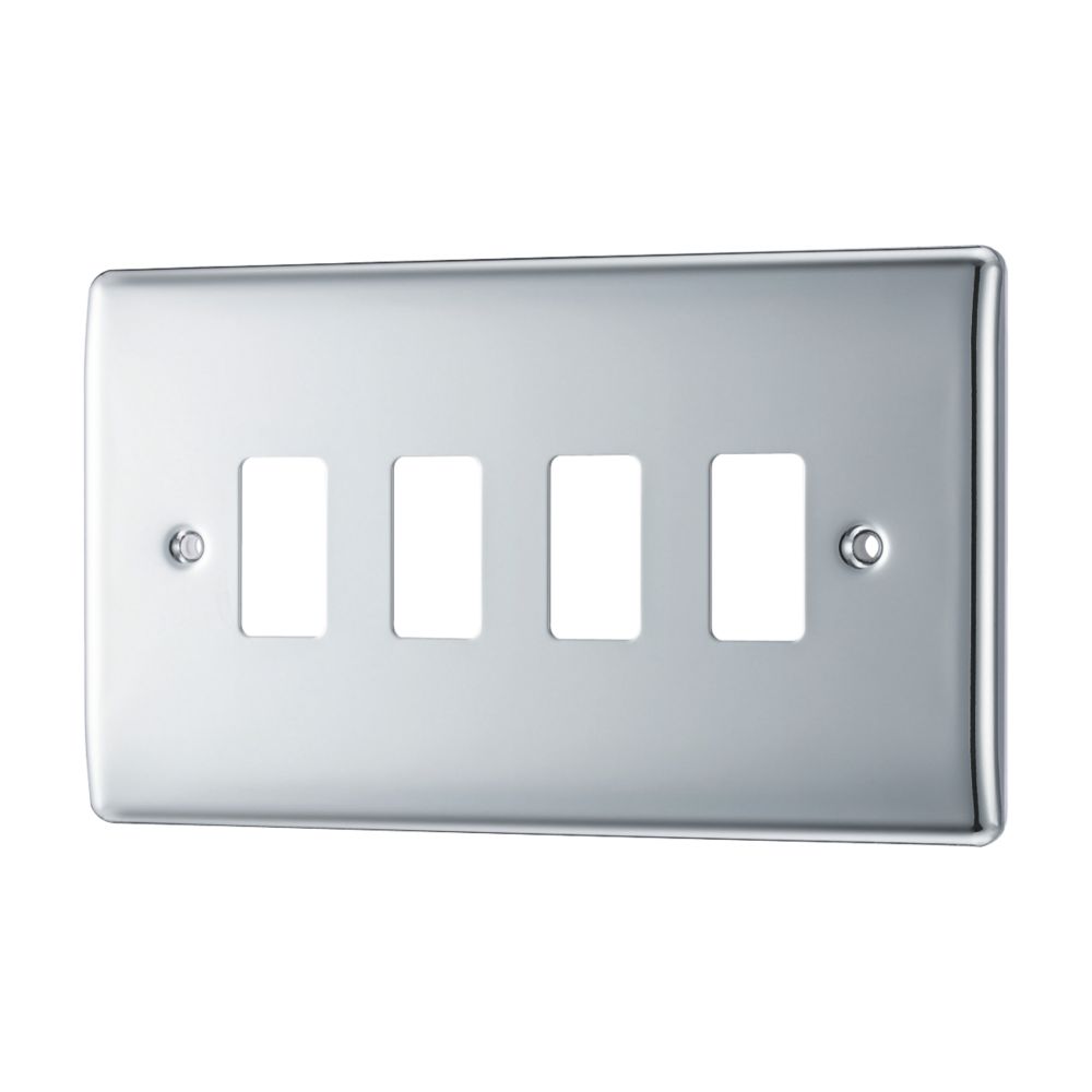 British General Nexus Metal Grid 4-Module Grid Faceplate Polished Chrome